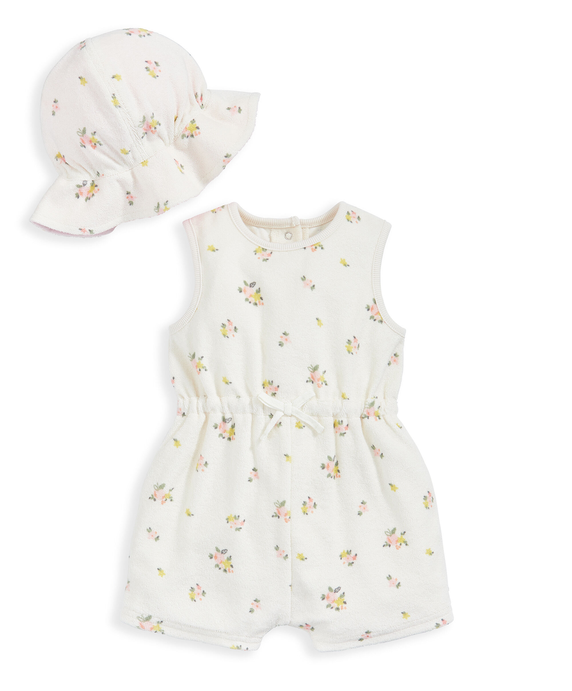 2 Piece Floral Towelling Romper & Hat image number 2