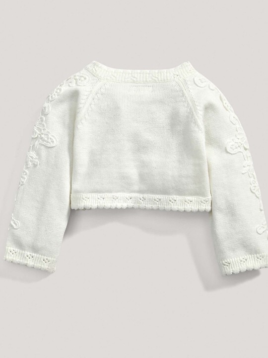 Lace Applique Detail Knit Cropped Cardigan Cream- New Born image number 4