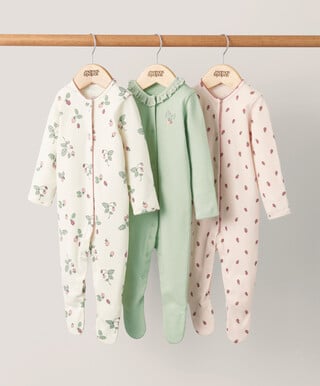 Strawberry Sleepsuits (Set of 3) - Pink