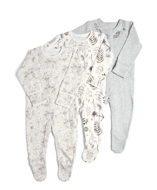 3 Pack of  Monochrome Flower Sleepsuits image number 1
