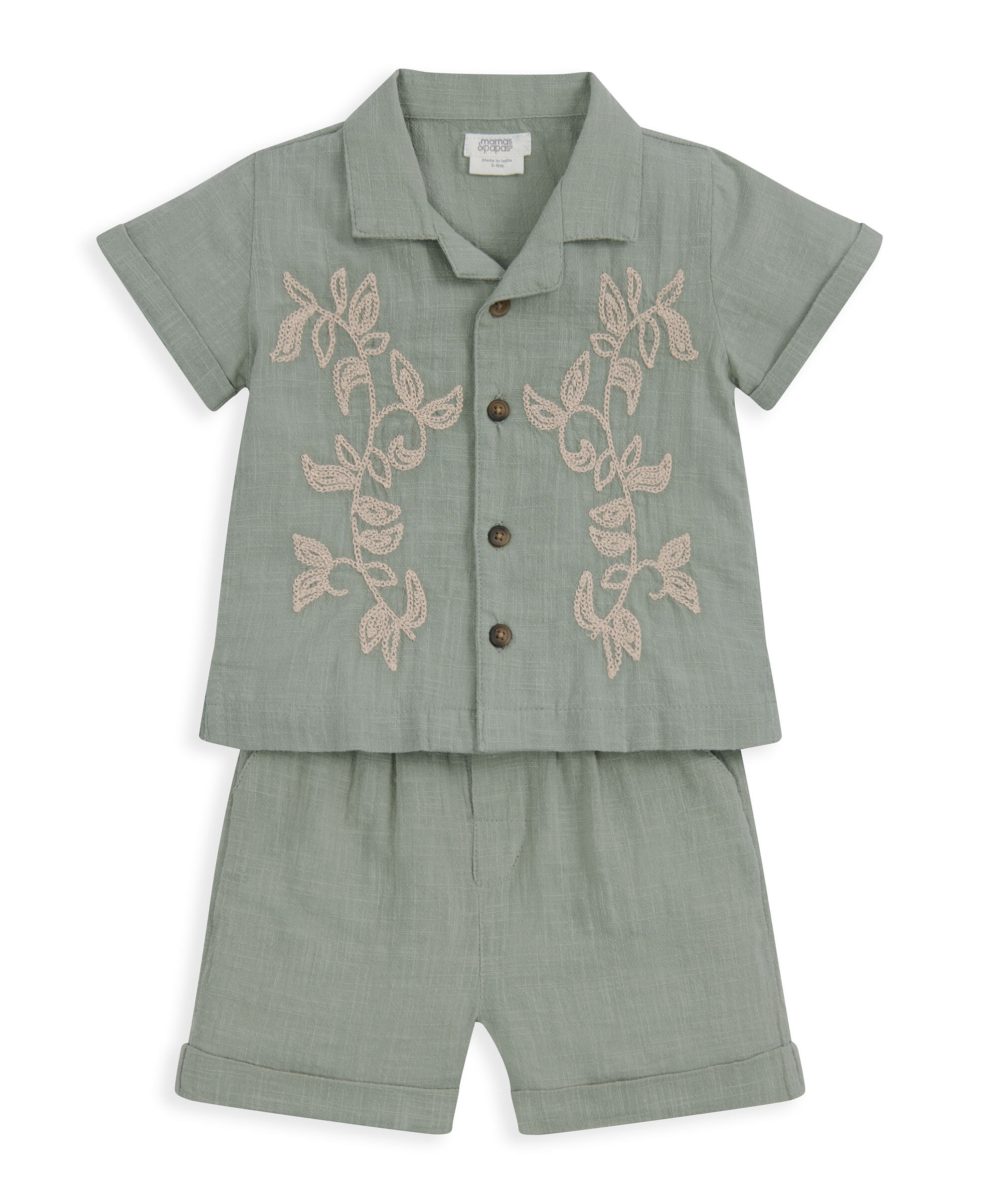 Khaki Smart Shirt & Shorts Outfit Set image number 2