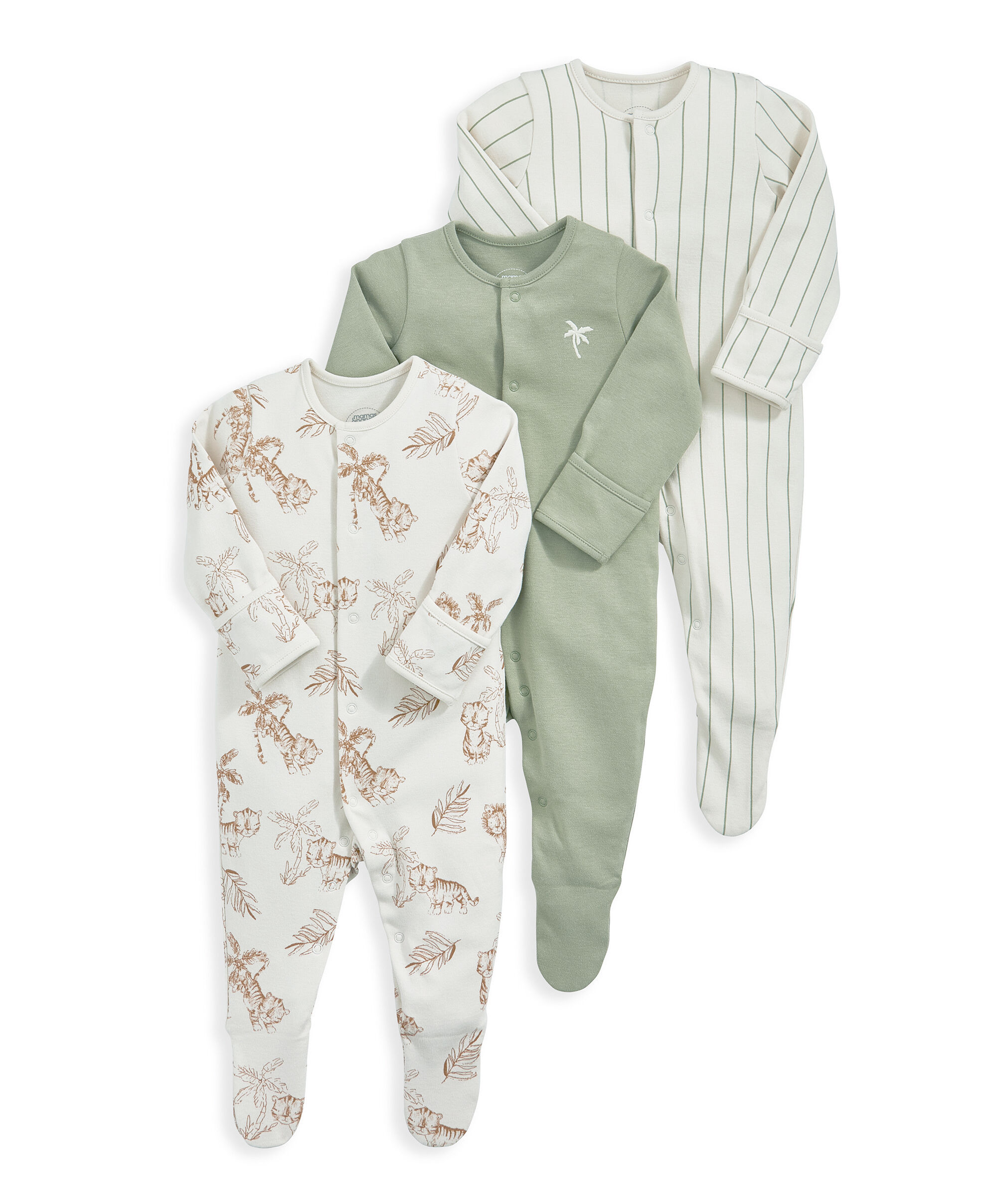 Jungle Sleepsuits (Pack of 3) - Beige image number 2