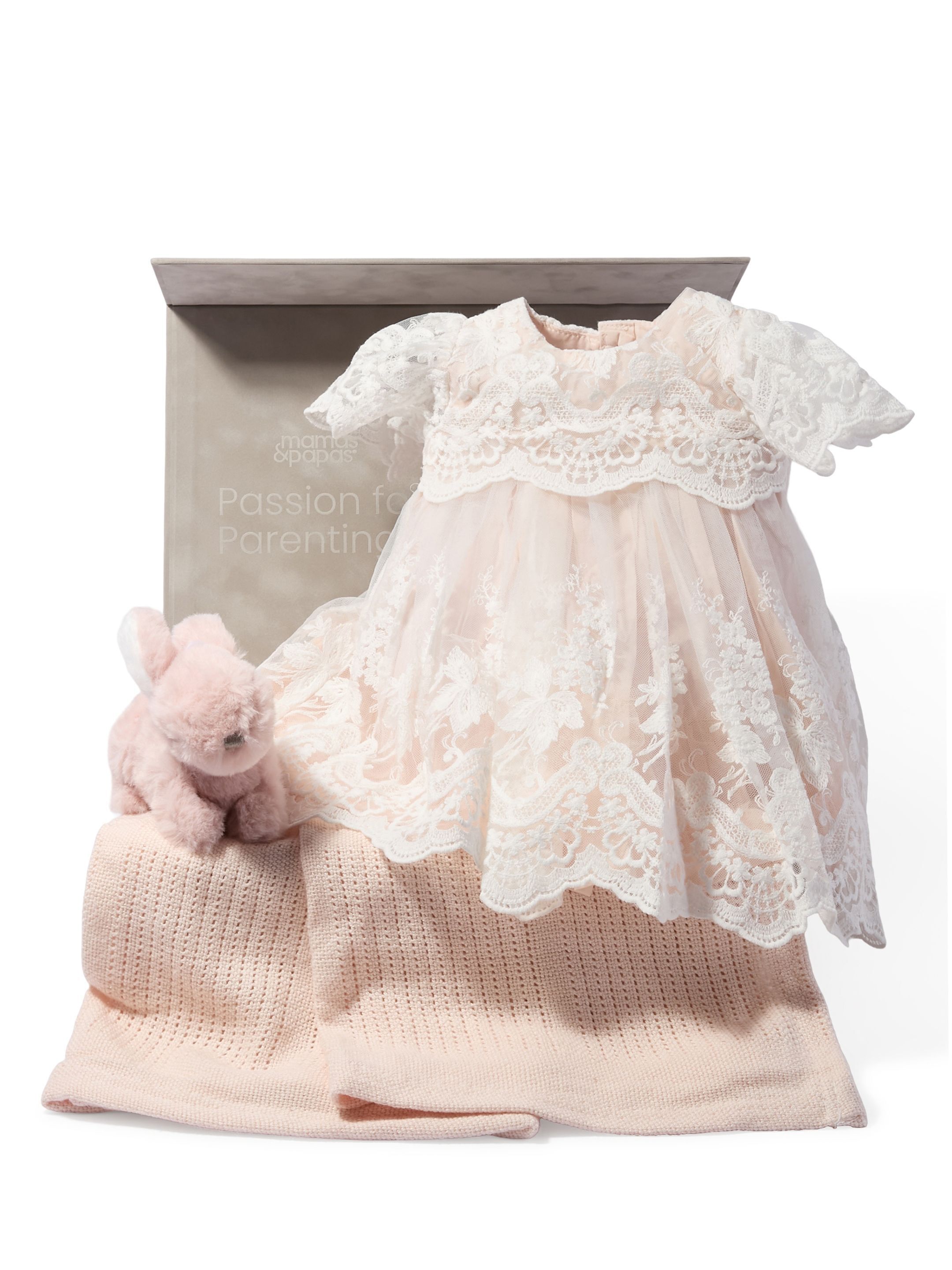 Lace Frill Sleeve Dress Baby Gift Set with Pink Blanket & Bunny