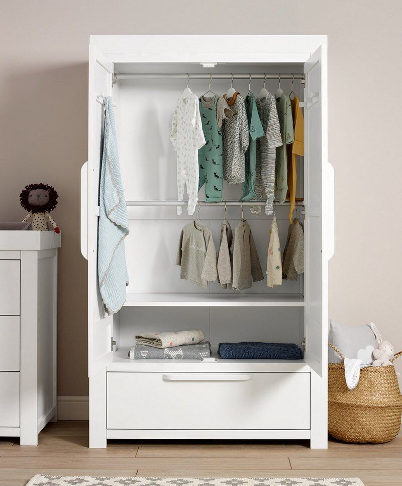 Franklin 2 Door Kids Wardrobe with Drawer - White image number 2