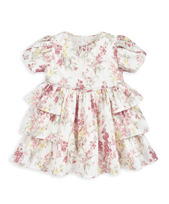 Floral Print Frill Dress - Pink & Yellow image number 2