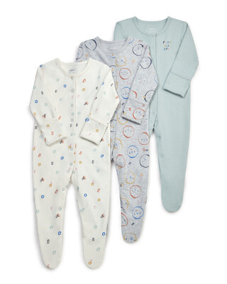 3 Pack Faces Sleepsuits