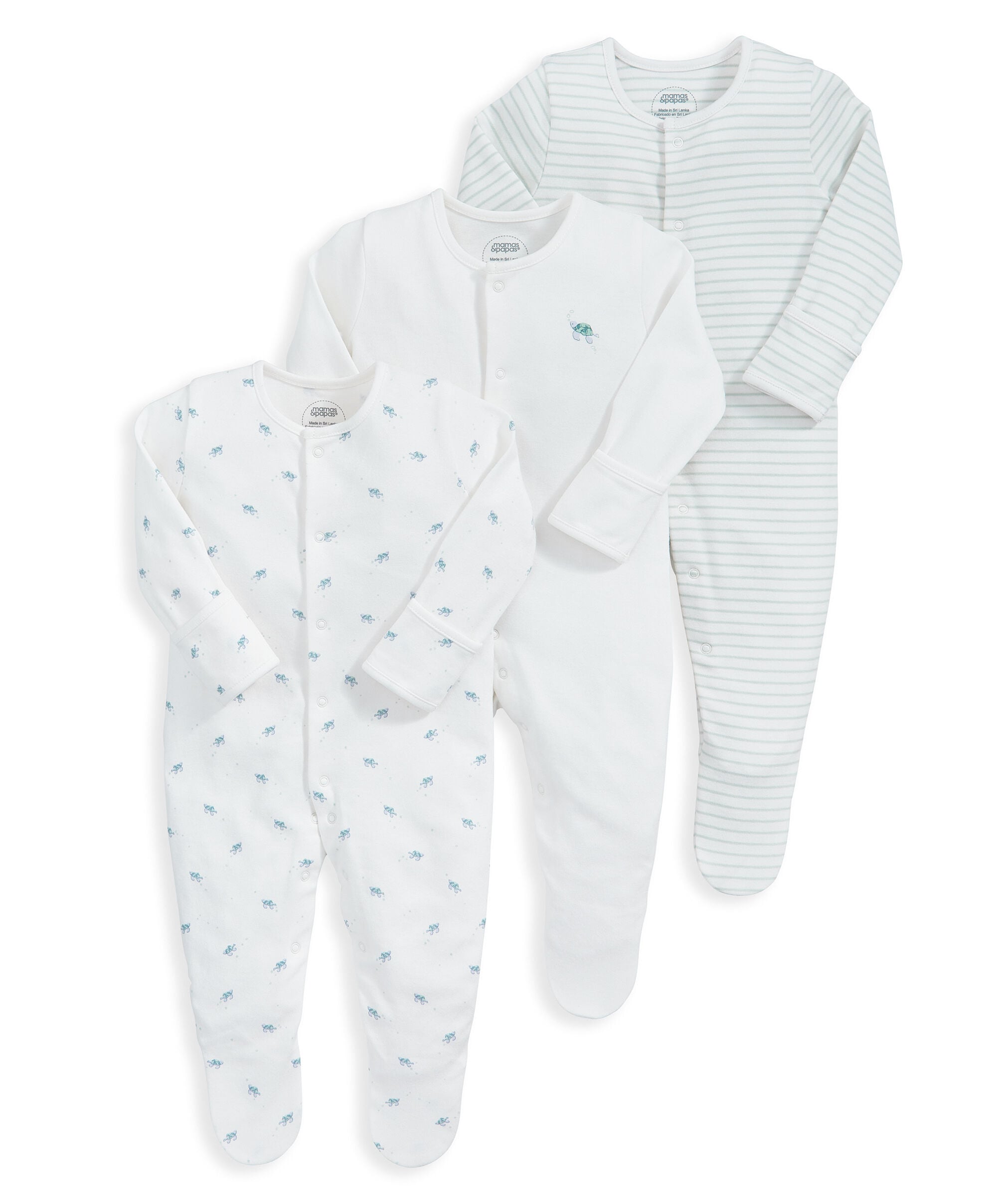Turtle Sleepsuits (Pack of 3) - Blue