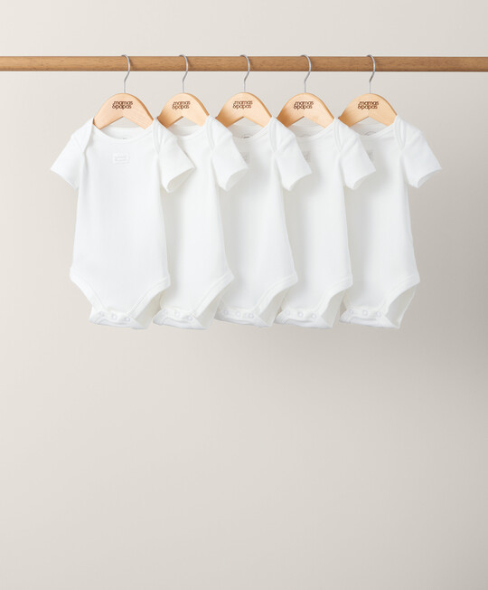 5 pack White Organic Short-sleeved Bodysuits image number 1