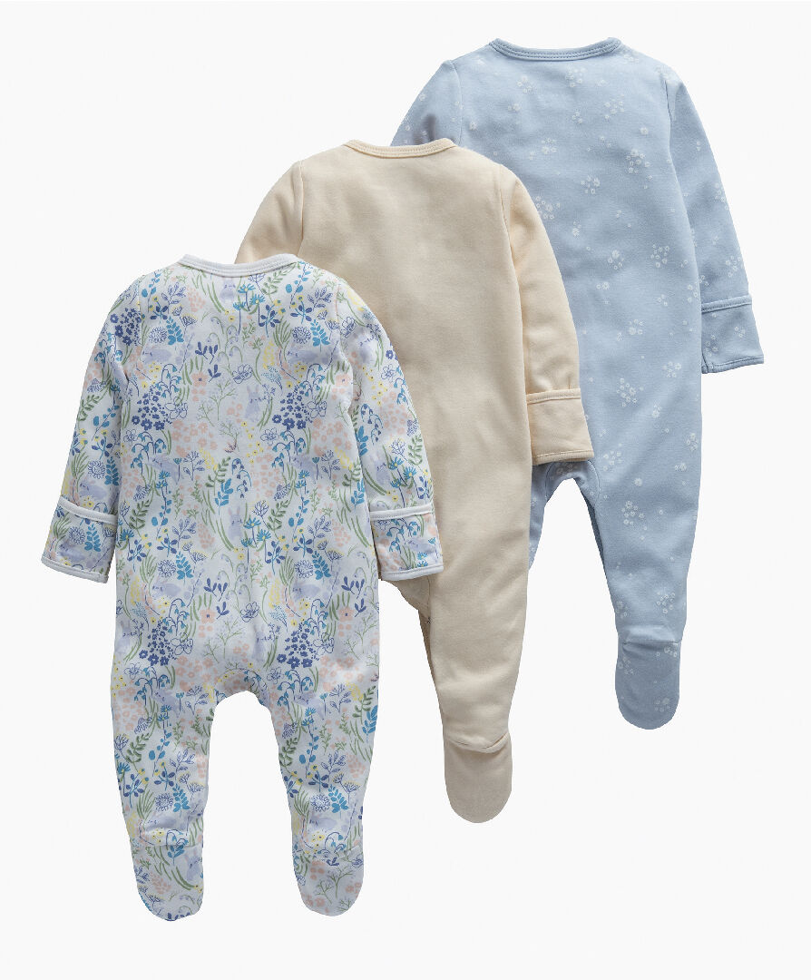 Floral Bunny Jersey Cotton Sleepsuits 3 Pack image number 2