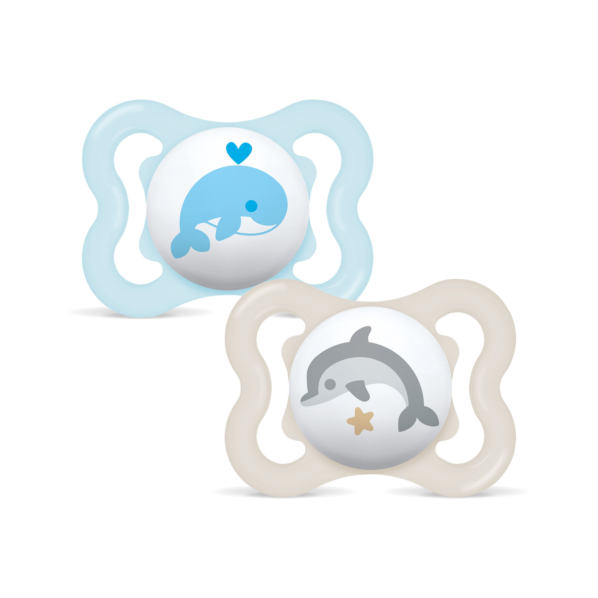 Mam Baby Supreme Silicone Pacifier - O-6 M | Sealife Blue & Beige - Pack of 2