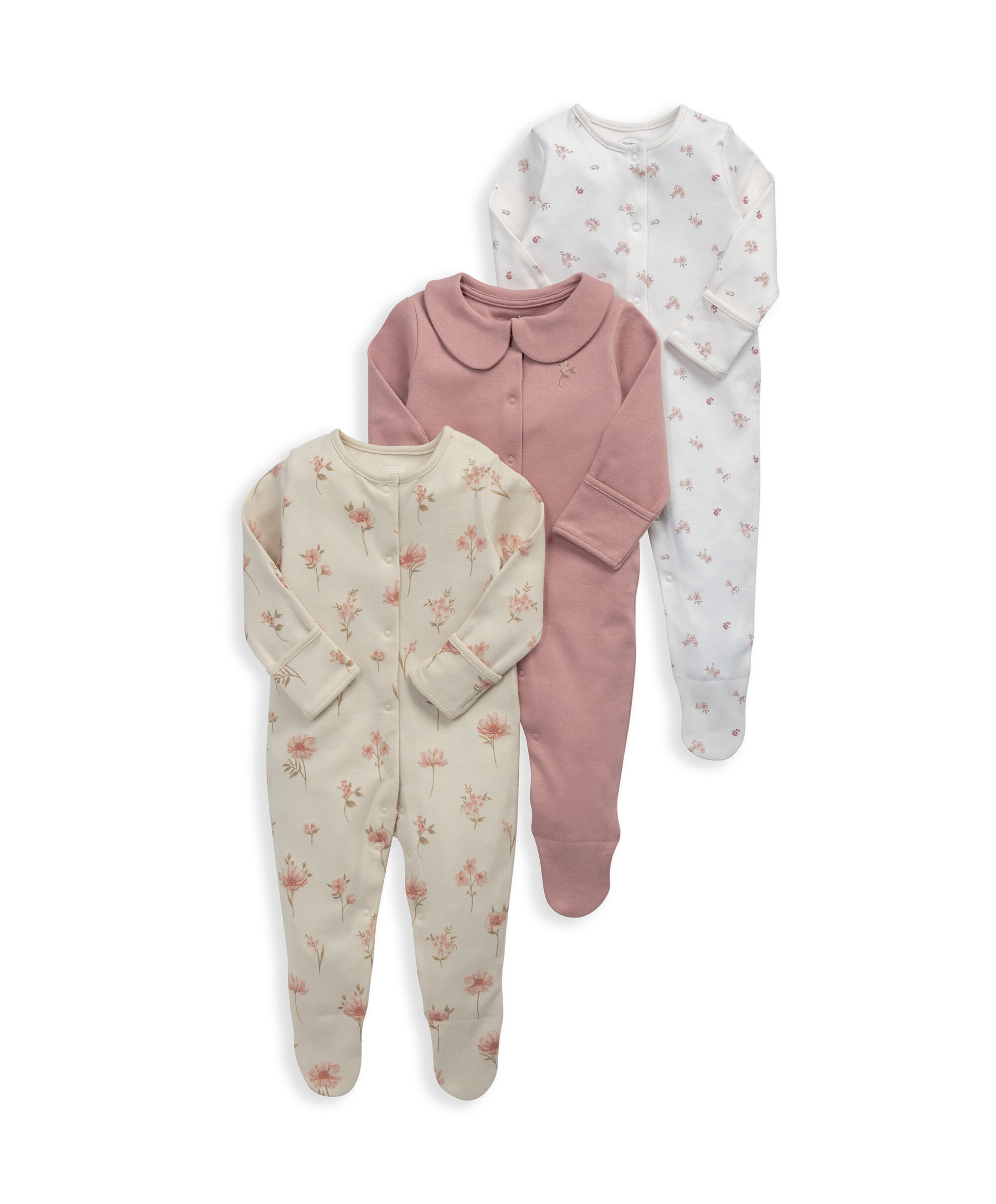 Dusky Floral Sleepsuits (Pack of 3) image number 2