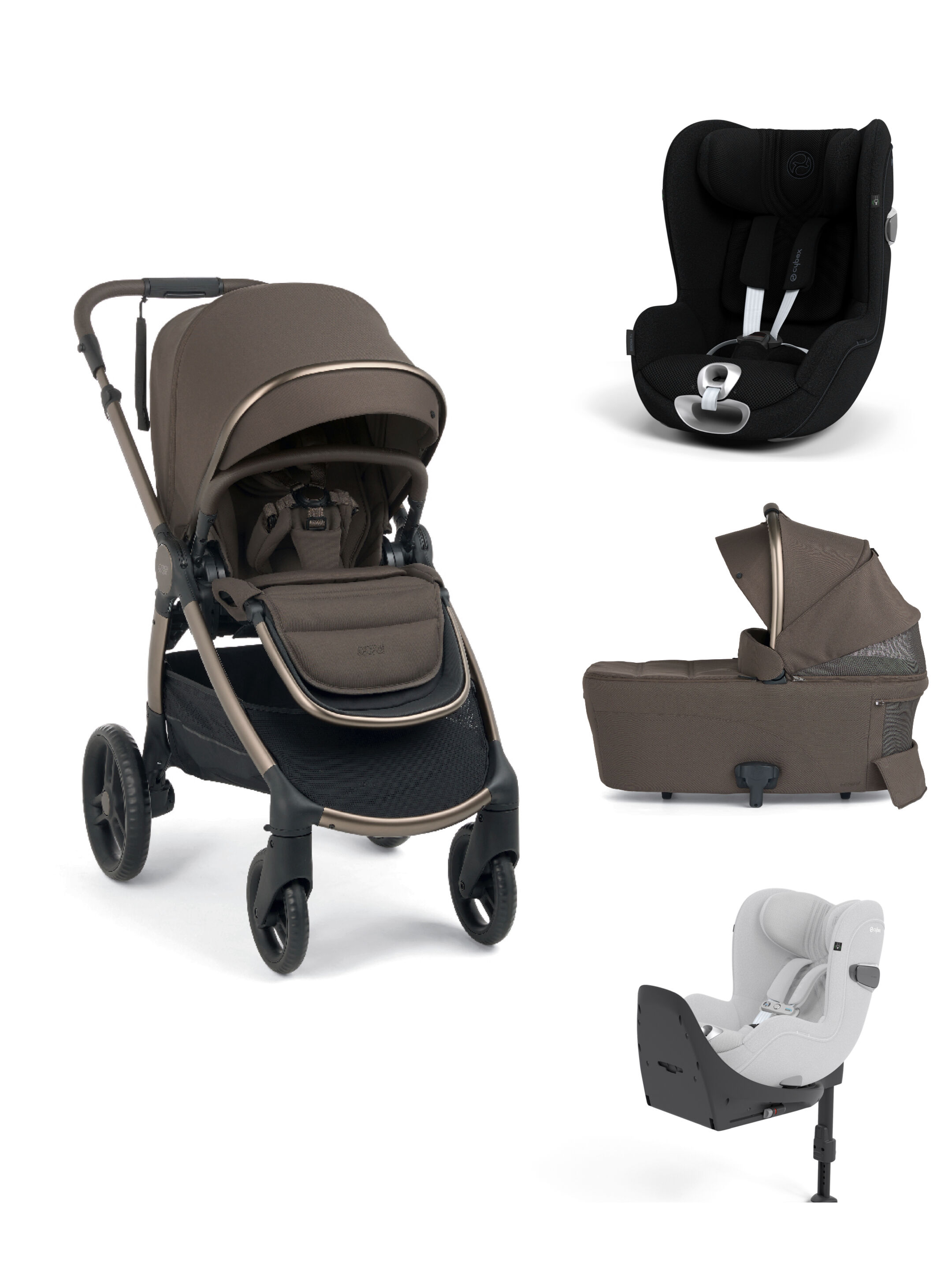 Ocarro 2 Pushchair and Carrycot Bundle with Cybex Car Seat and Base (4 Pieces) - Crema image number 1