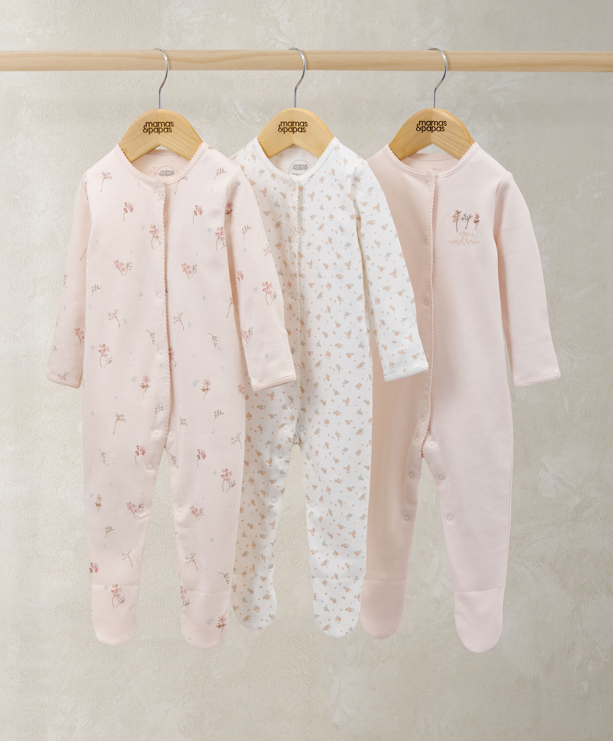 Peter Pan Collar Sleepsuits (Pack of 3) - Wildflower & Floral Prints