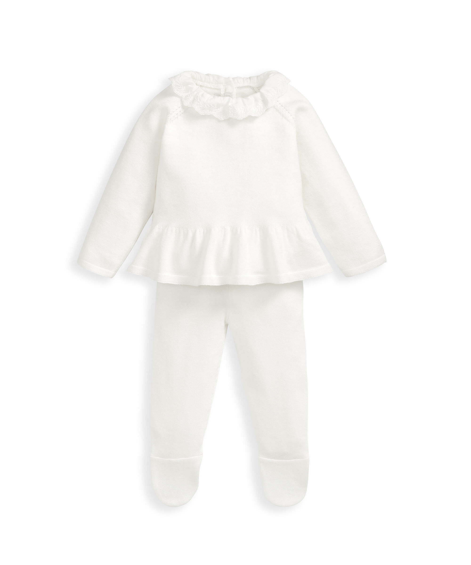 White Frill Knitted Top & Leggings Set image number 2