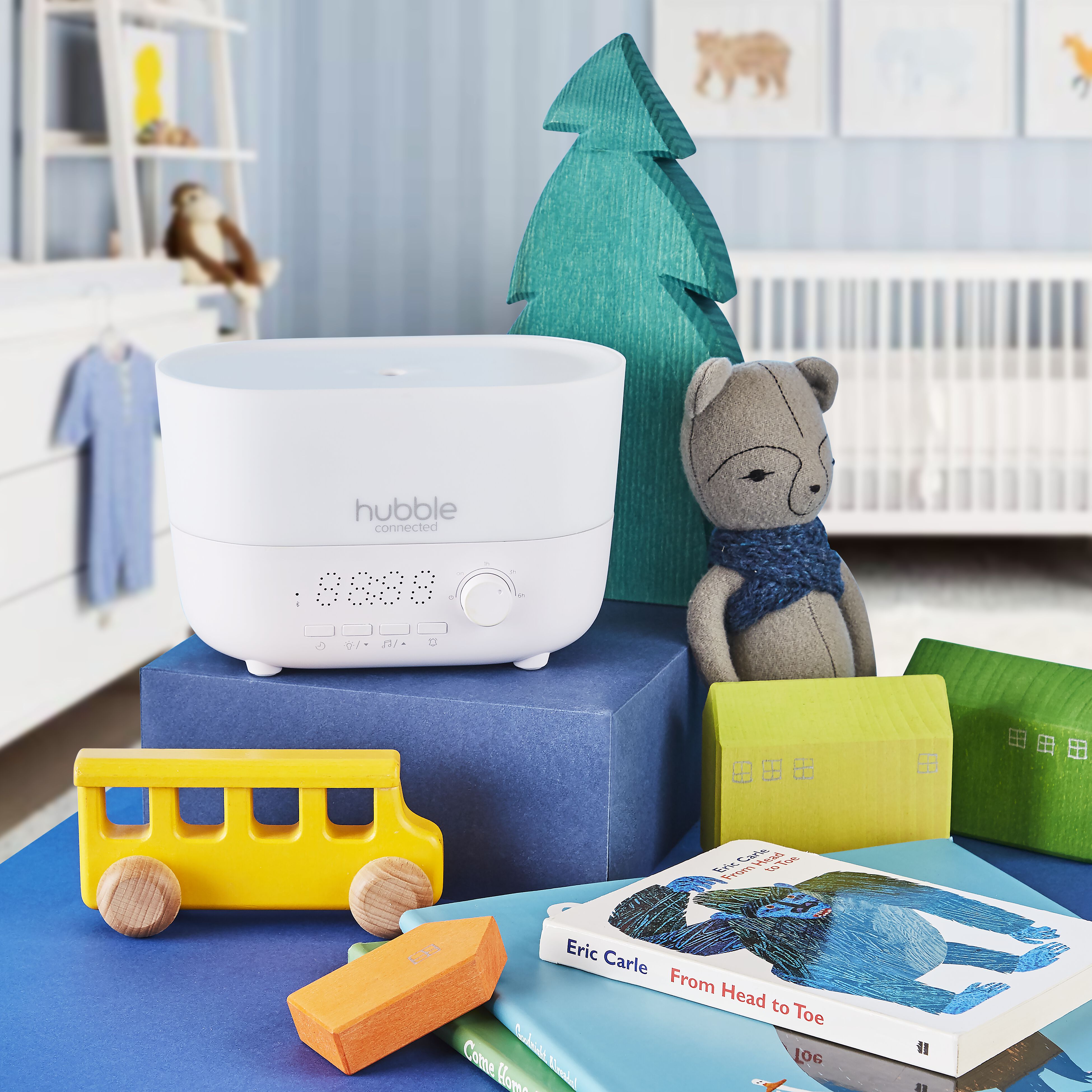 Hubble Mist, 5-in-1 Humidifier with Aroma Diffuser, Bluetooth Speaker, Night Light and Digital Clock - White image number 2