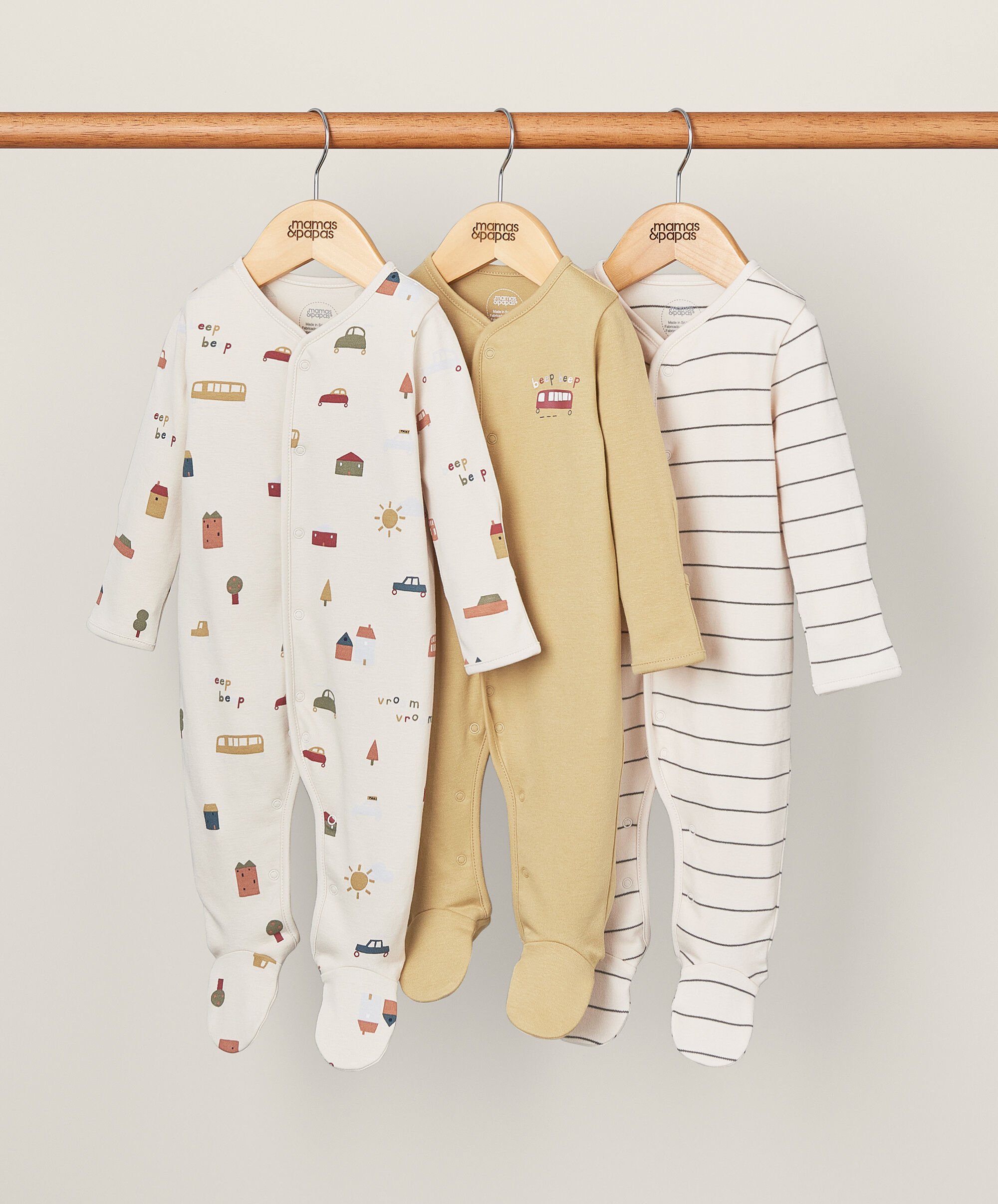 Transport Sleepsuits (Pack of 3) - Yellow