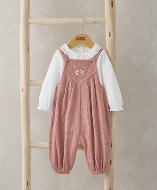 Crinkle Dungarees & Bodysuit Outfit Set - Pink