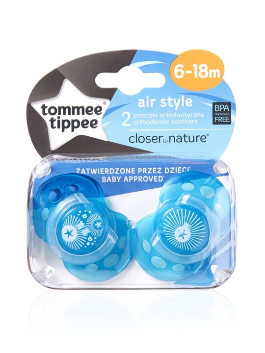 Tommee Tippee Closer to Nature Air Style Soothers 6-18 months (2 Pack) - Blue image number 2
