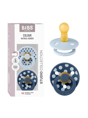 BIBS Pacifier Studio Colour 2 Pack Polka Latex Size 2 Baby Blue Steel Blue
