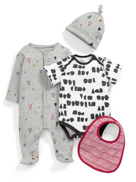 Triangle Print All-in-One, Bodysuit, Bib & Hat Set image number 1