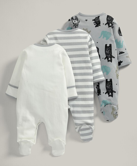 3 pack Bear Print All-In-Ones- 0-3 months image number 2
