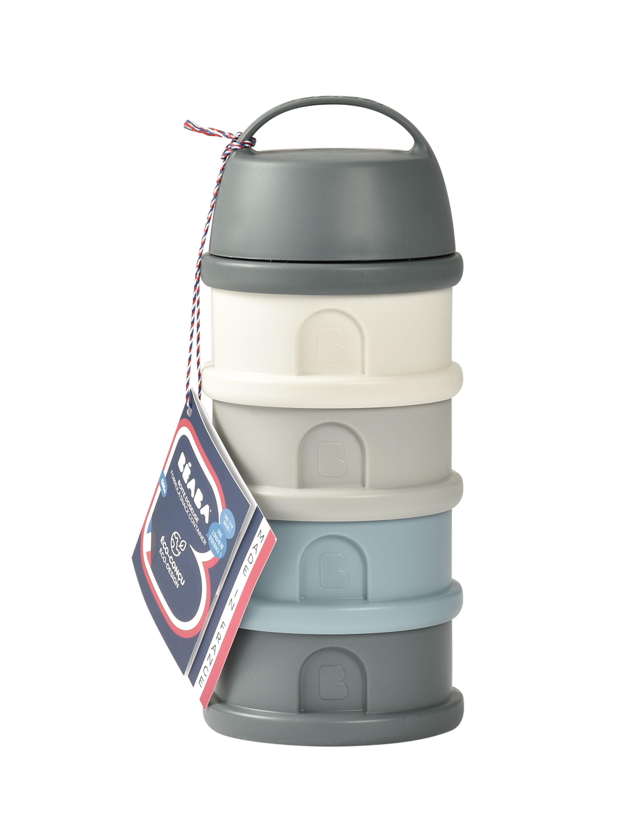Beaba Formula Milk Container with 4 Compartments - Mineral Grey/Blue