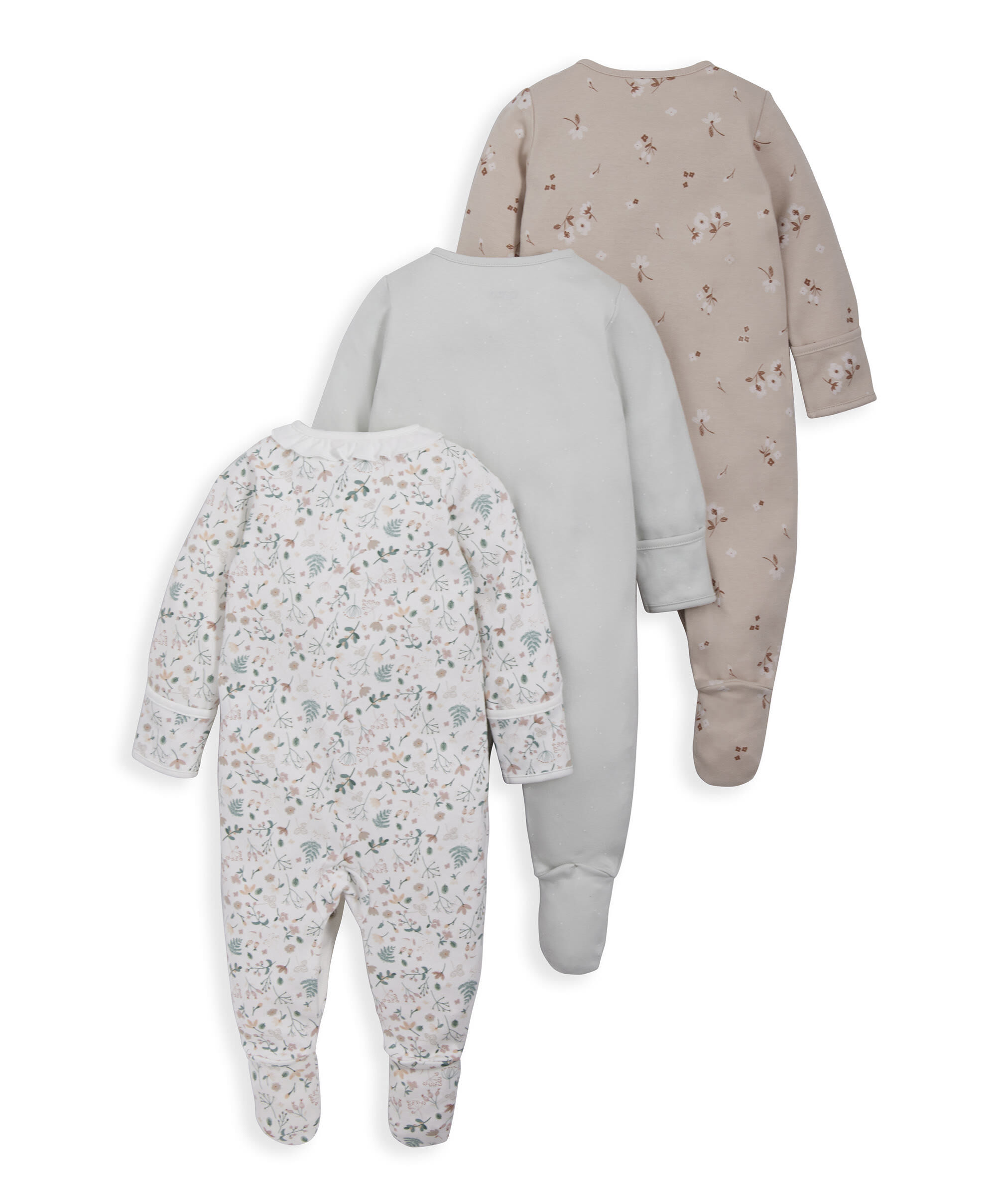 Frill Floral Sleepsuits - Set of 3 image number 2