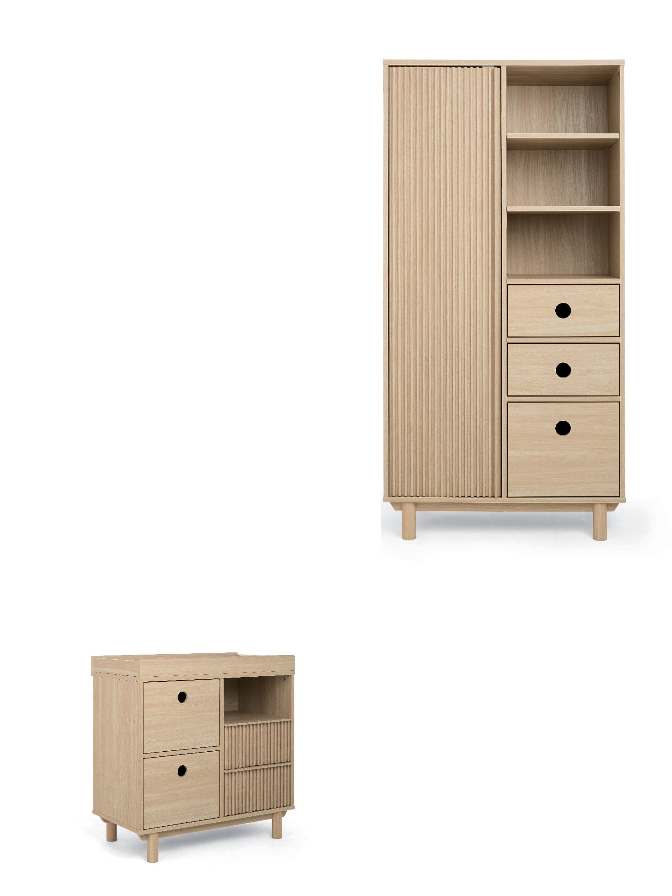 Oska 2 Piece Narrow Dresser Changer Set with Wardrobe- Oak