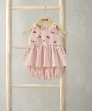 Stripe Embroidered Top and Bloomers Outfit Set