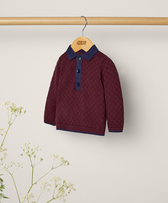 Long Sleeve Burgundy Polo Shirt image number 3