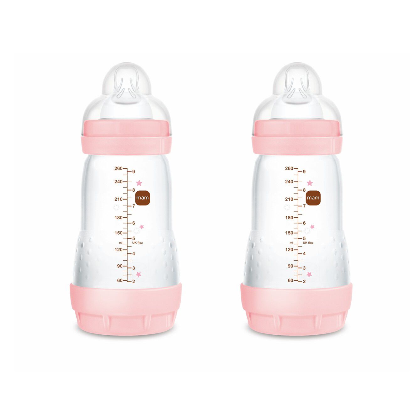 Mam Baby Easy Start Anticolic  Silicone Bottle - 2 M+ | Sealife Pink & Beige - 260 Ml -  Pack of 2