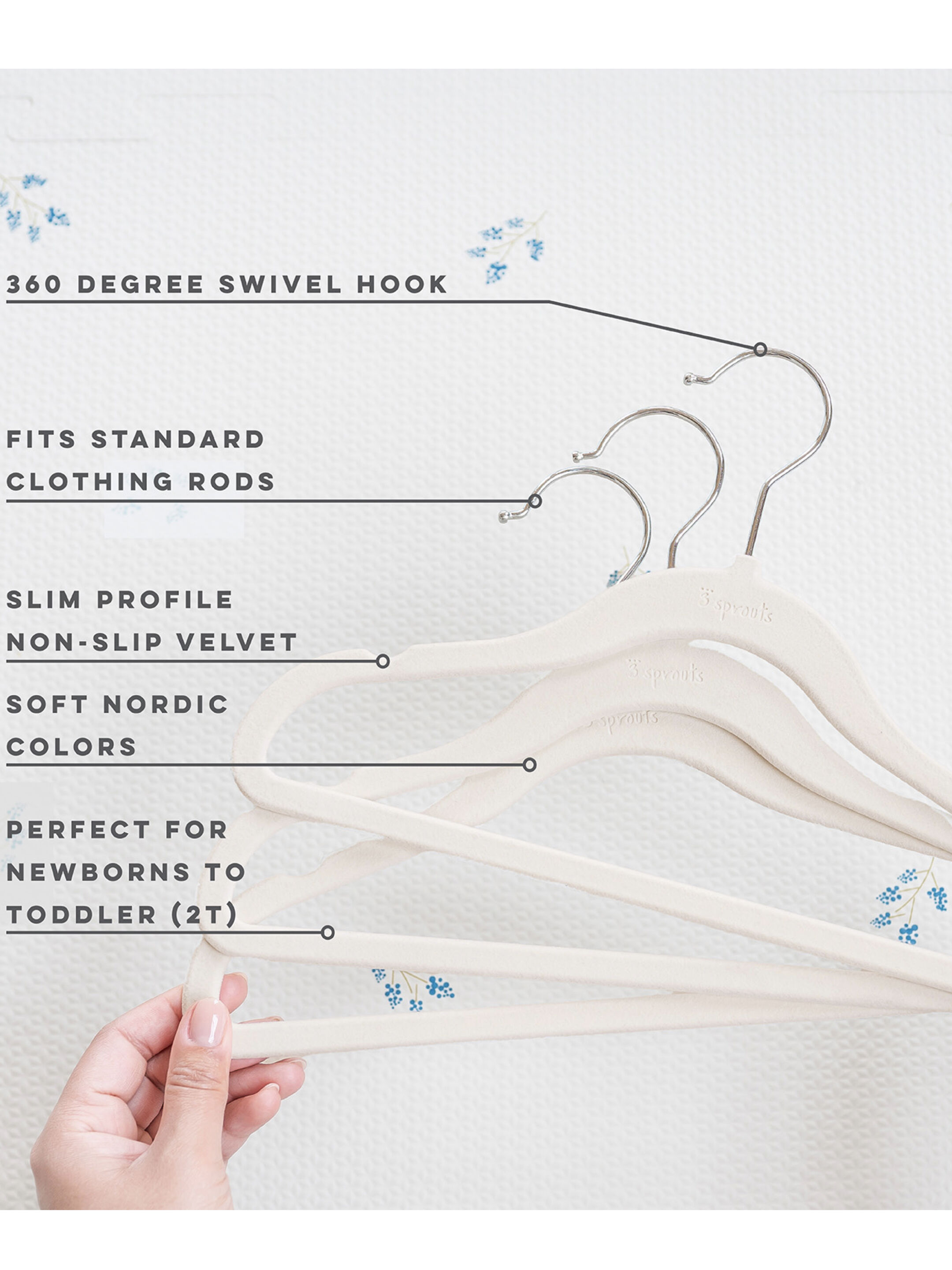 3 Sprouts Velvet Hanger - Gray (Set of 15) image number 3