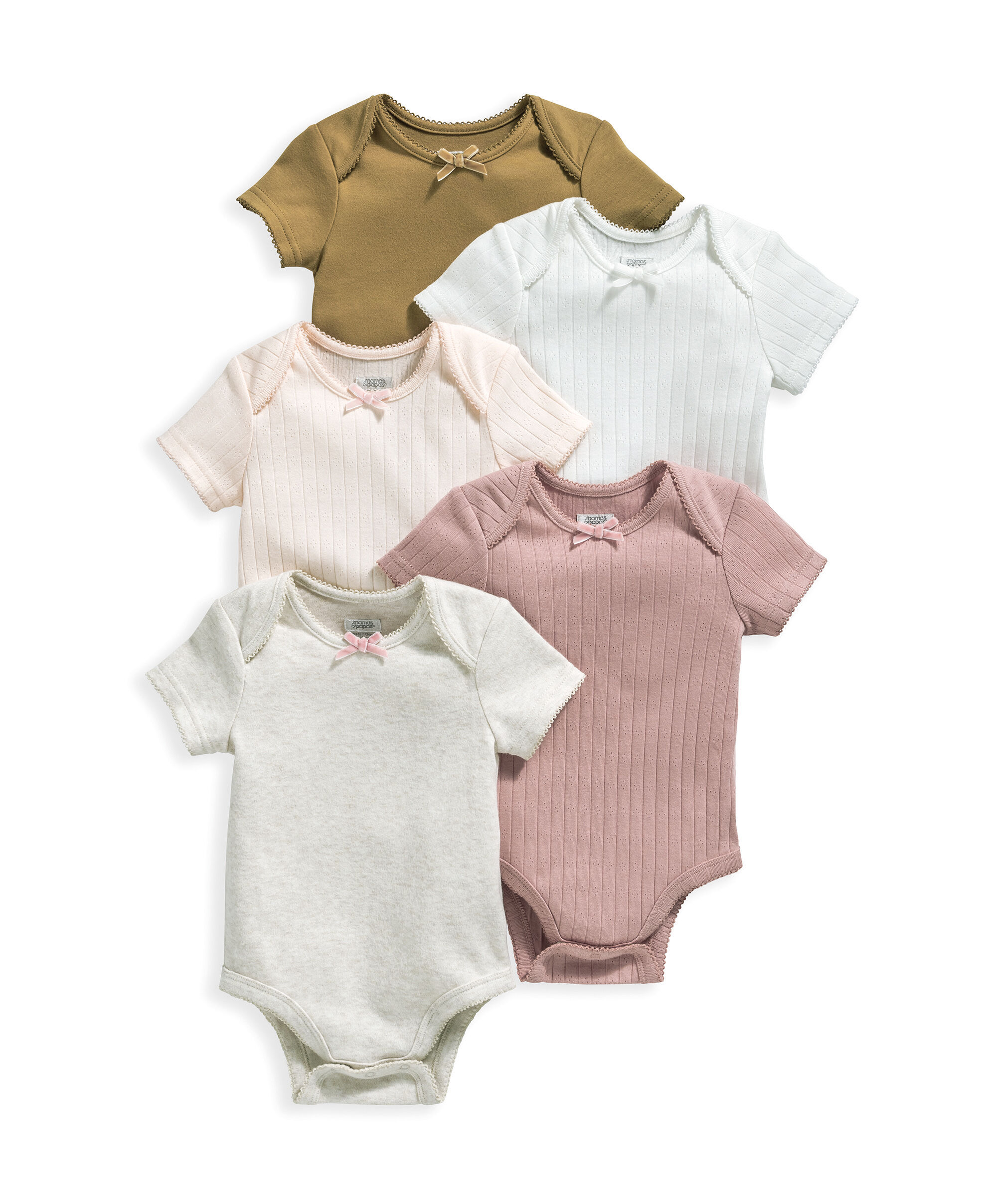 5 Pack Pointelle Short Sleeve Rib Bodysuit image number 2