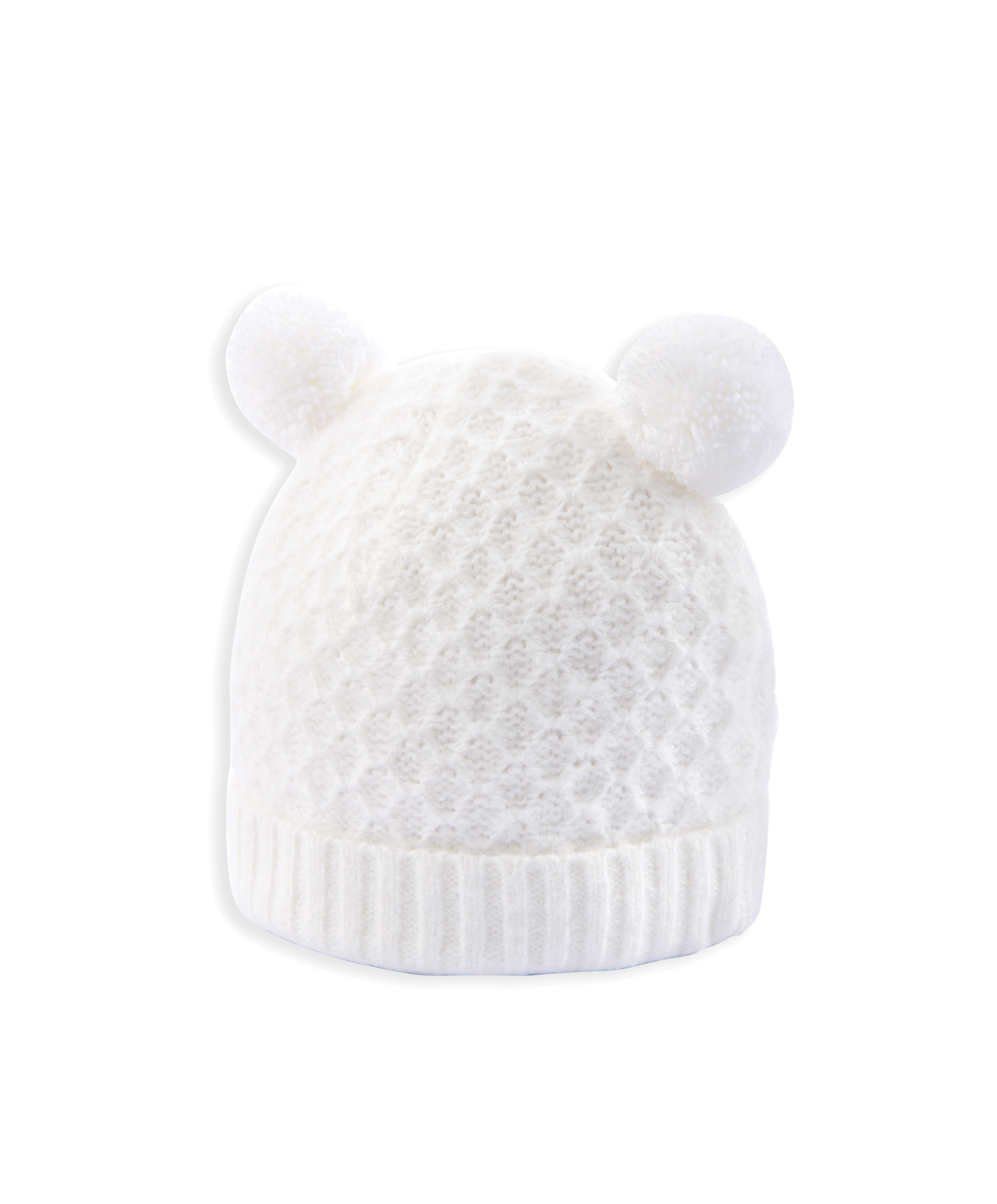 Rib Knit Hat & Pom Poms - White image number 2