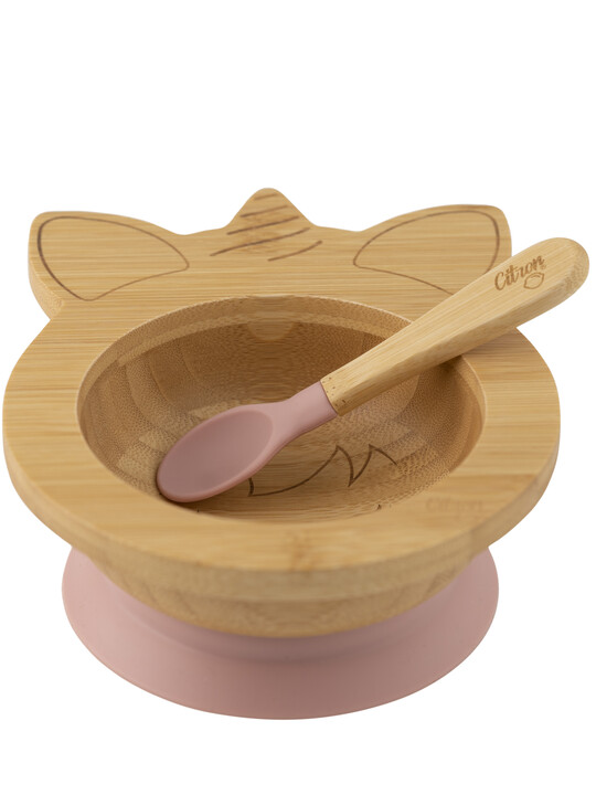 Citron Organic Bamboo Bowl 250ml Suction + Spoon Unicorn Blush Pink image number 1