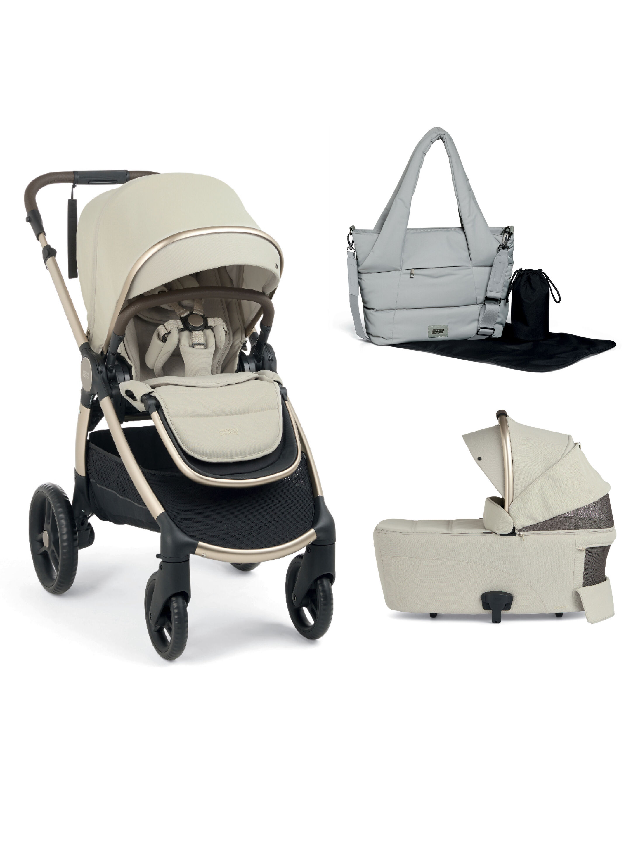 Ocarro 2 Pushchair and Carrycot Bundle with Totebag (3Pieces) - Shell