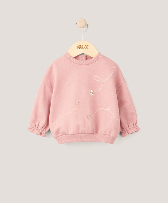 Floral Embroidered Sweatshirt - Pink image number 1