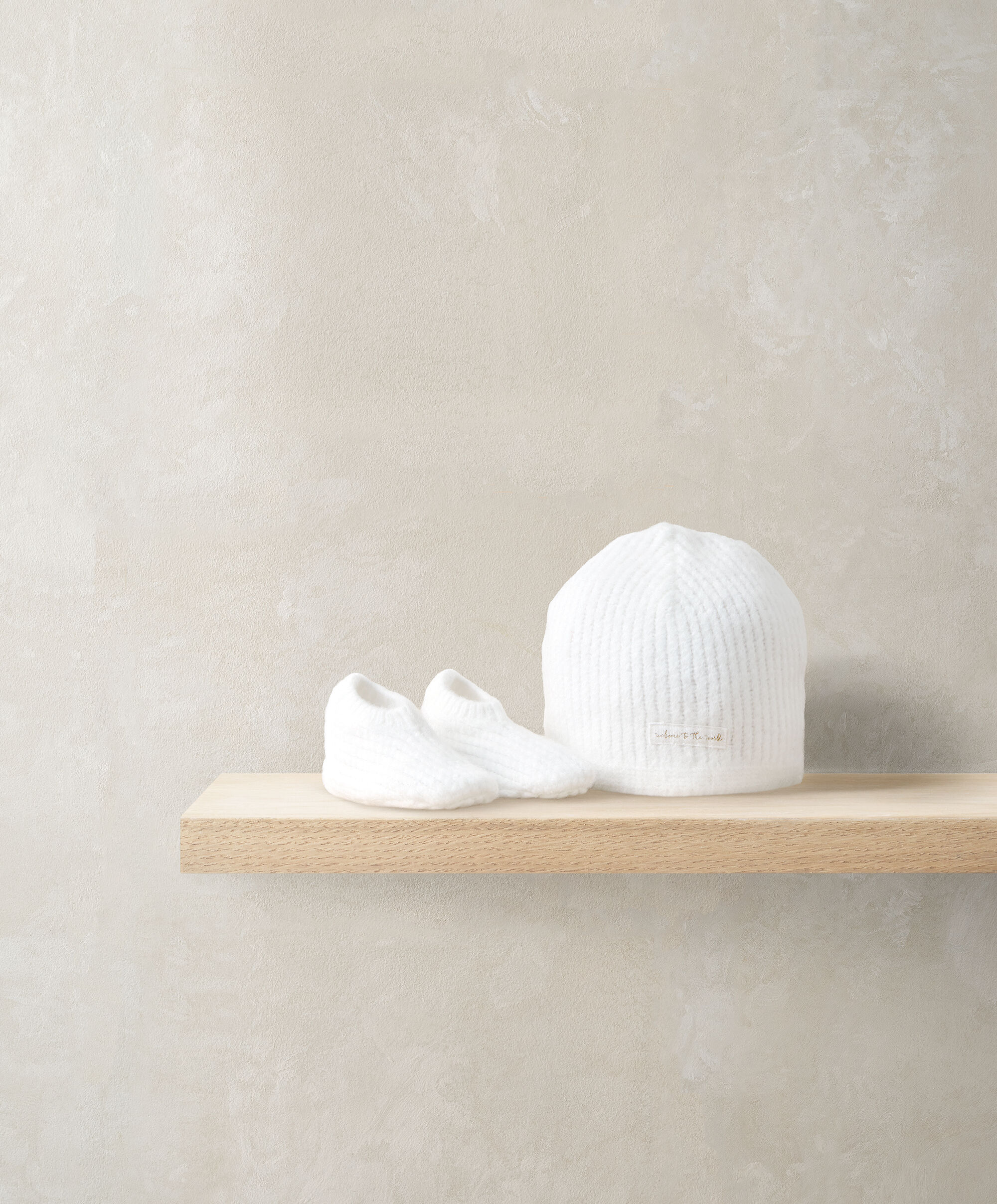 Waffle Knit Hat & Booties Set - White