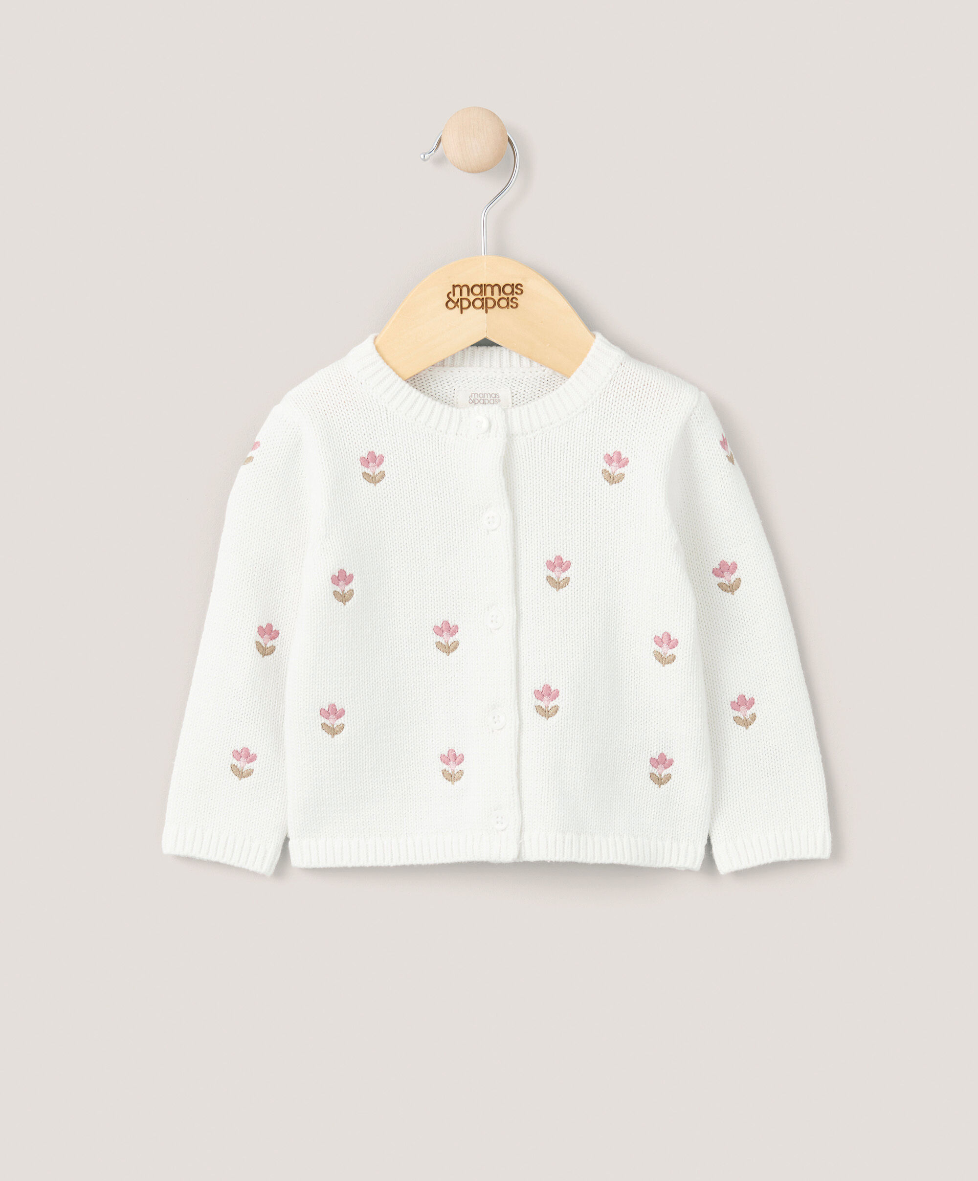 Floral Embroidered Knit Cardigan - White image number 1