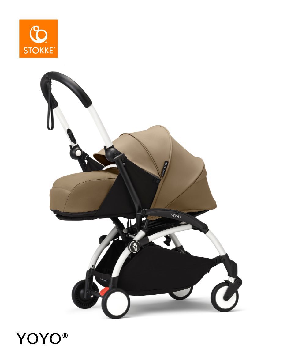 Stokke YOYO3 White Frame with 0+ Newborn Pack - Toffee & Cup Holder (3 Pieces)