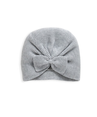 Grey Knitted Bow Turban Hat