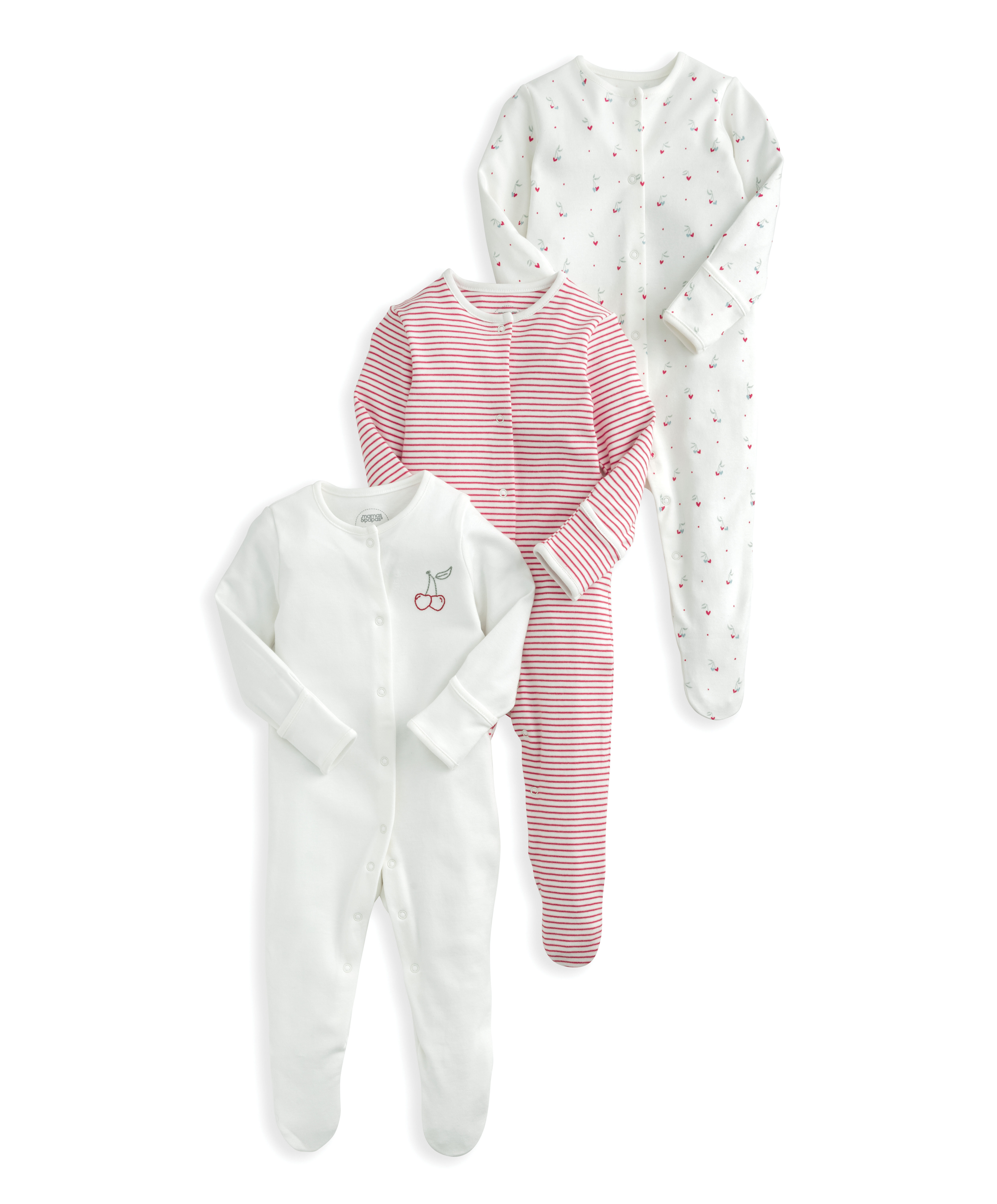 3 Pack Red Cherry Sleepsuits image number 2