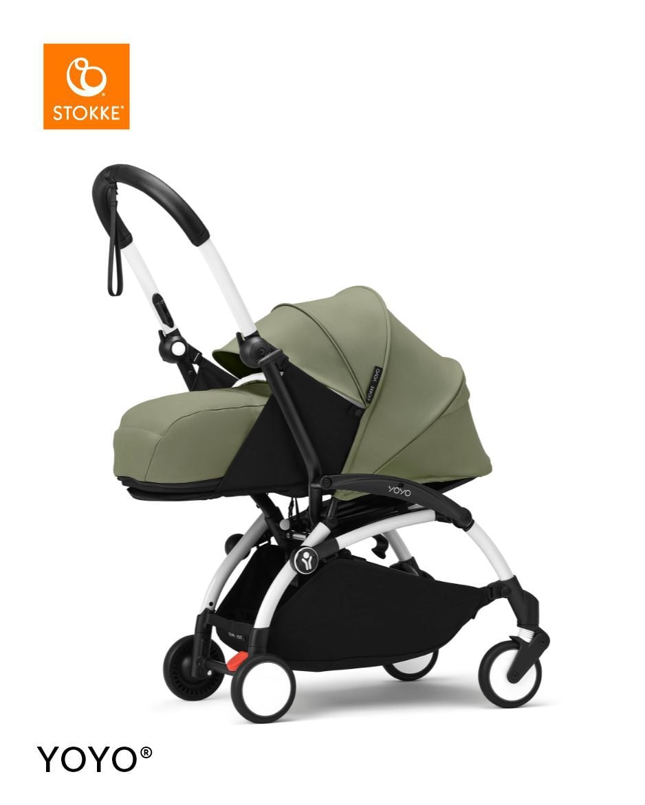 Stokke YOYO3 White Frame with 0+ Newborn Pack - Olive & Cup Holder (3 Pieces) image number 1