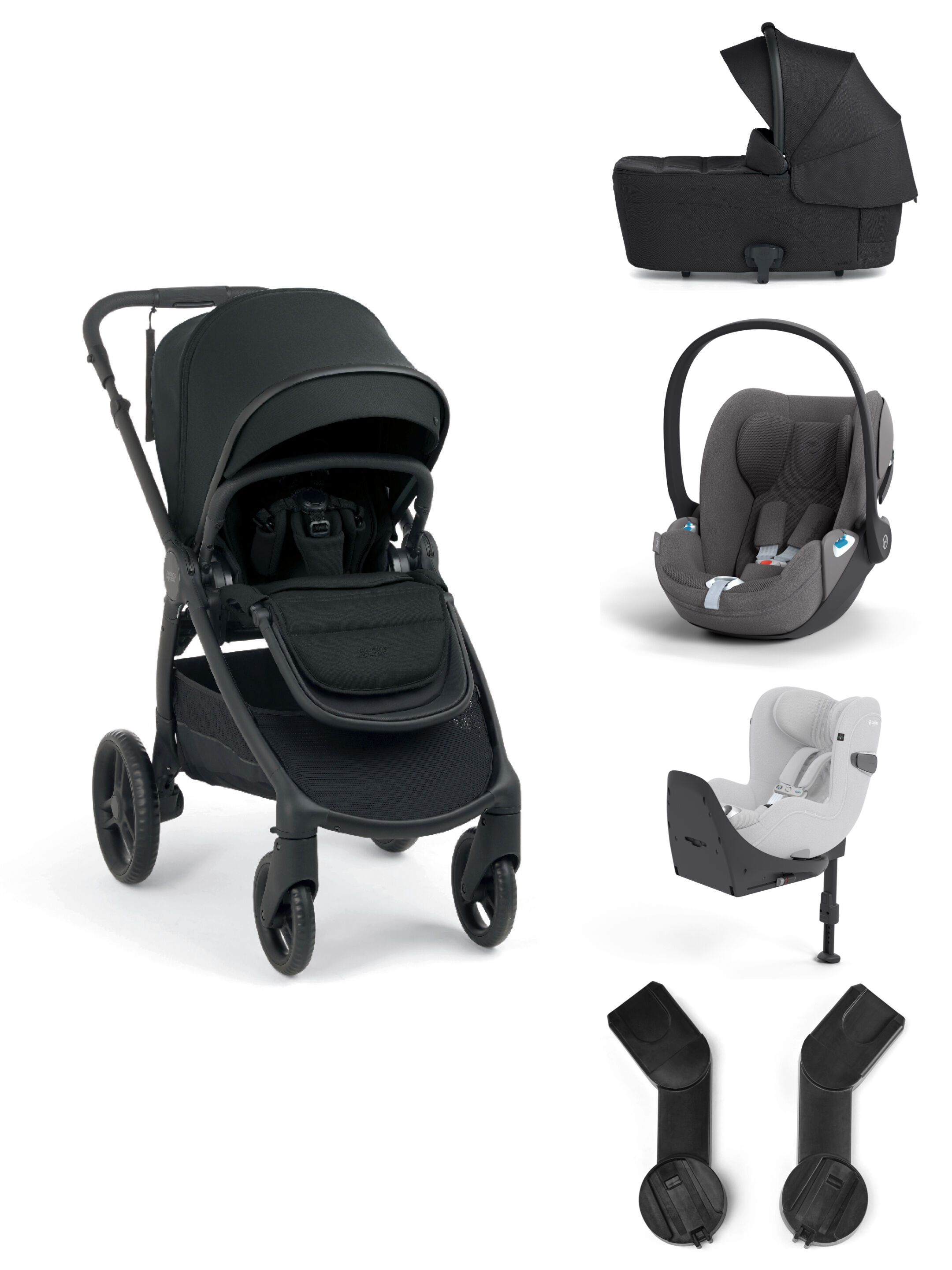 Ocarro 2 Pushchair and Carrycot Bundle with Cybex Cloud T i-Size Car Seat and Base (5Pieces) - Eclipse image number 1