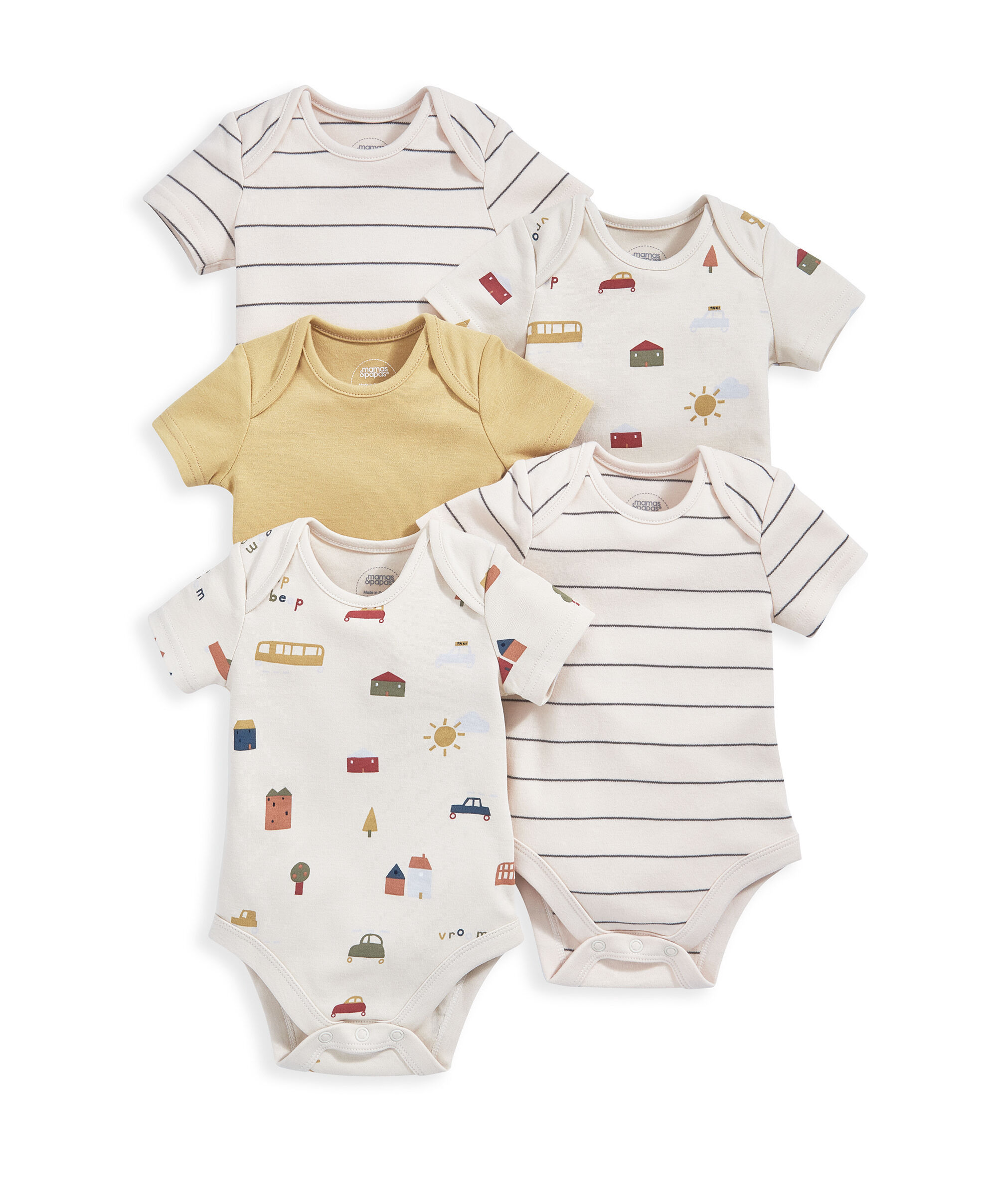 Transport Short-Sleeved Bodysuits (Pack of 5) - Yellow image number 2