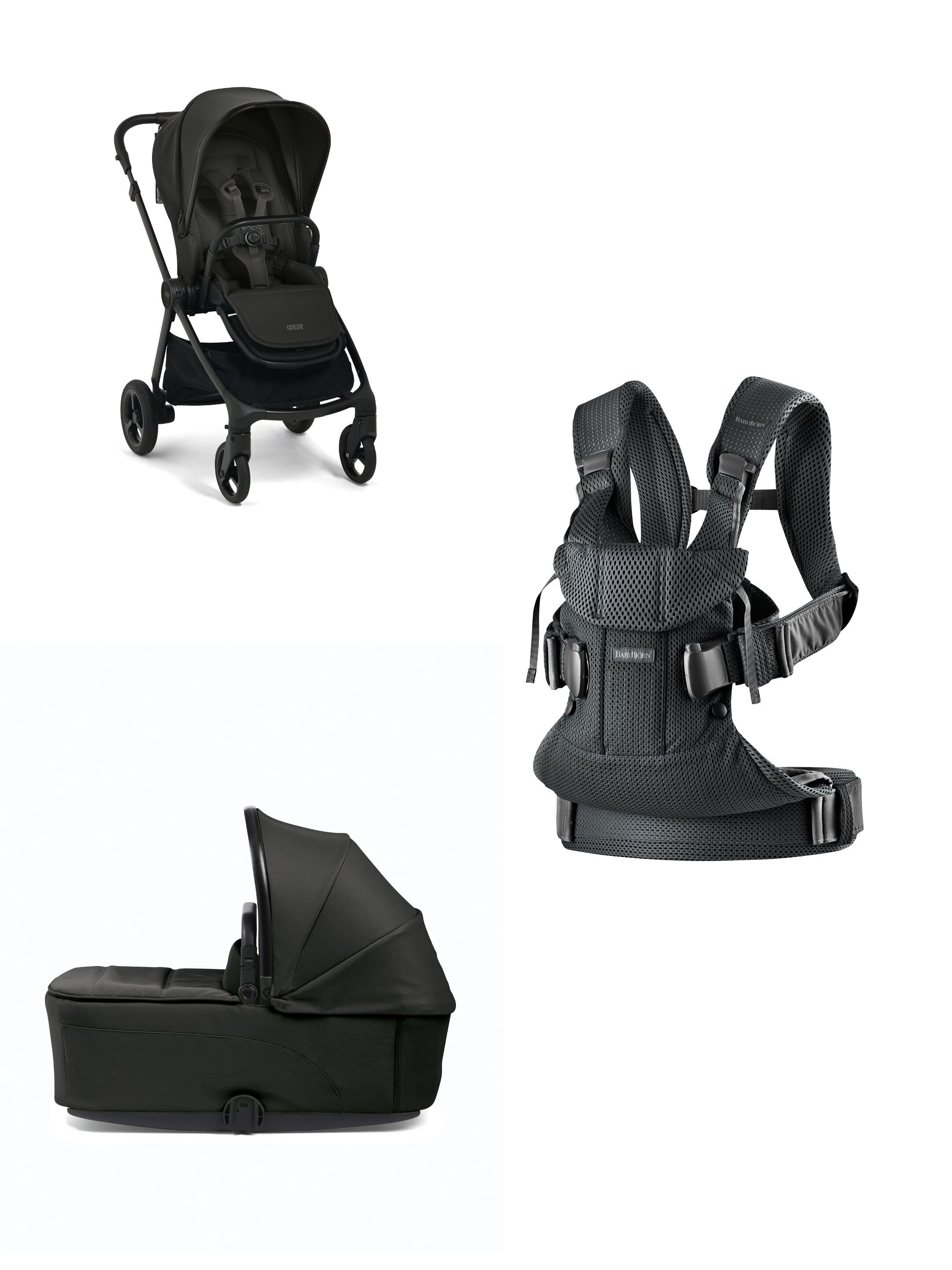 Vardo Noir Stroller and Carrycot with Babybjorn Carrier One Air 3 Piece Bundle