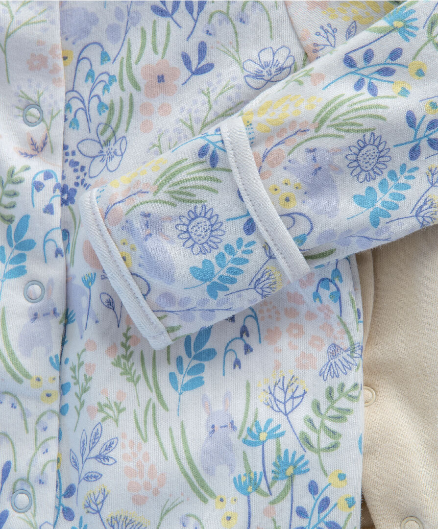 Floral Bunny Jersey Cotton Sleepsuits 3 Pack image number 3