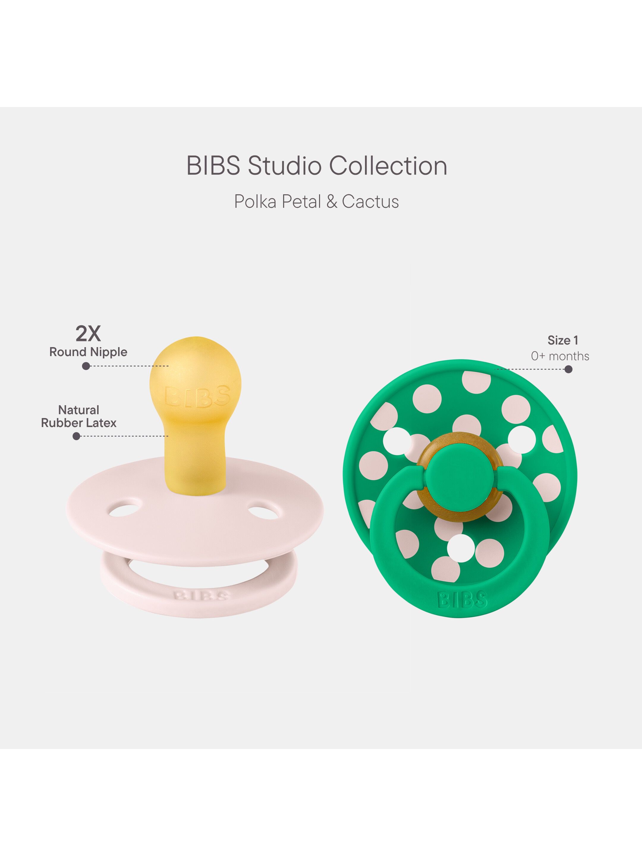BIBS Pacifier Studio Colour 2 Pack Polka Latex Size 1 Petal Cactus image number 2