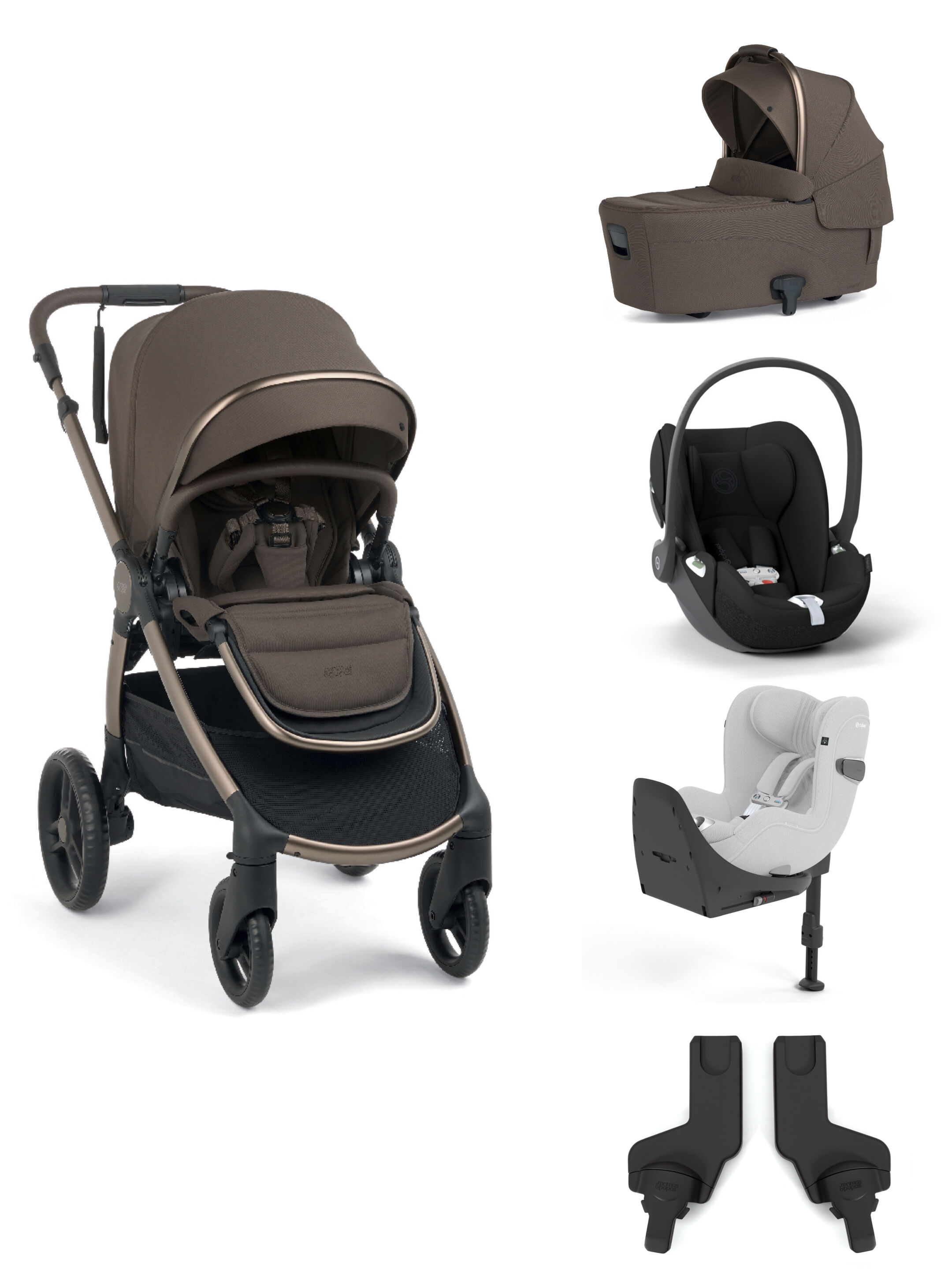 Ocarro 2 Pushchair and Carrycot Bundle with Cybex Cloud T i-Size Infant Car Seat, Adaptor, and Base (5 Pieces) &ndash; Crema