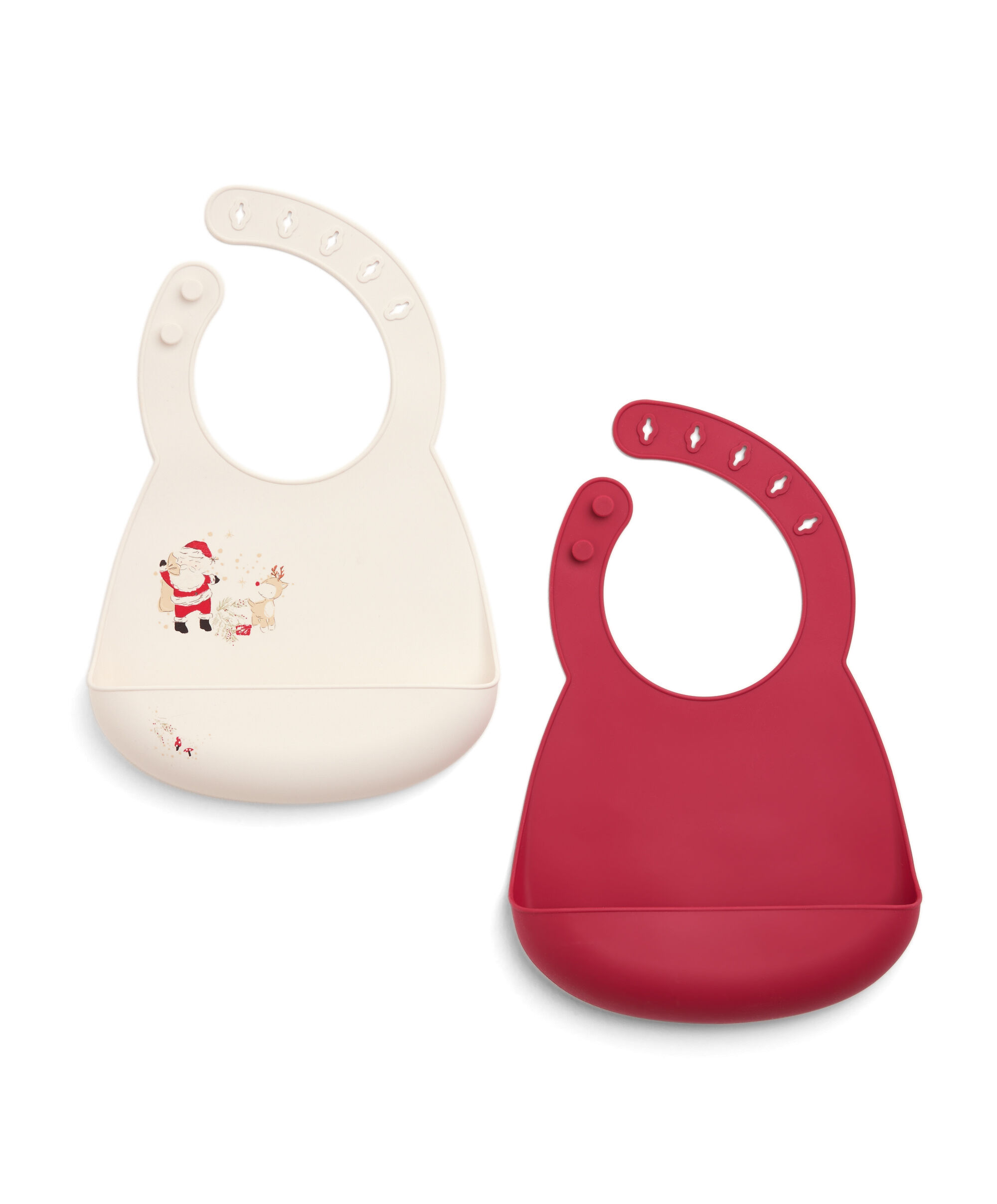 Xmas 2Pk Silicone Bibs - Santa Frie